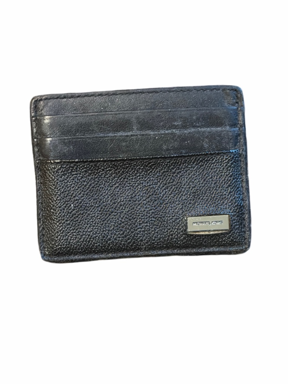 Michael Kors Black Pebbled Leather Card Case with Metal Logo
